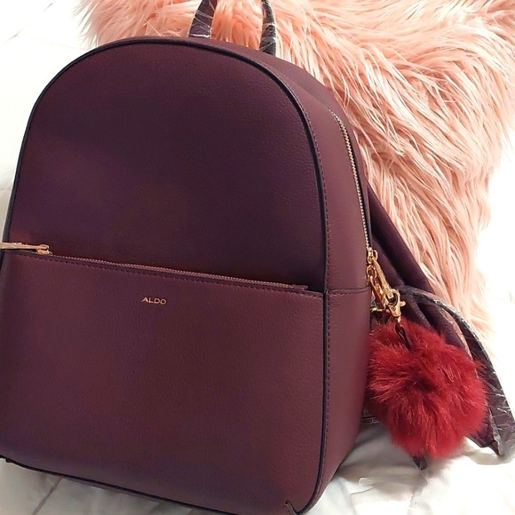 NWOT ALDO maroon puff charm faux leather backpack large bag - Picture 1 of 12